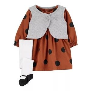 Carter's Polka Dot Dress Vest 3 Piece Set Burnt Orange Rust Gray Black 9 Months